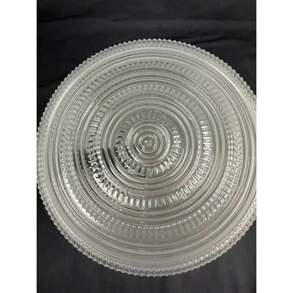 Vtg 70-80s Flush Mount Round 8.75” Clear Glass & White Ceiling Light Fixture NOB
